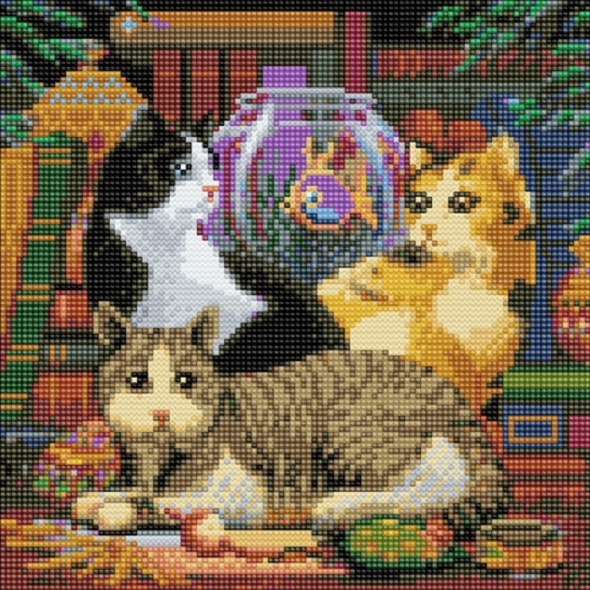 Diamond Painting Crystal Art Kit ® Cat Fishing, 30x30 cm