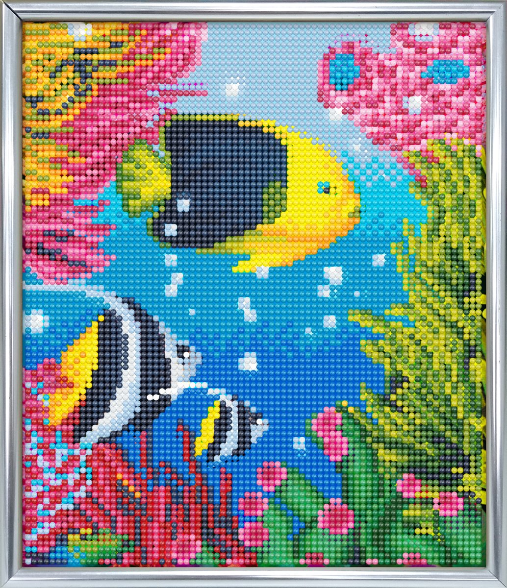 Diamond Painting Crystal Art Kit ® Tropical Fish 21x25 cm incl. zileveren frame met standaard, full painting portrait