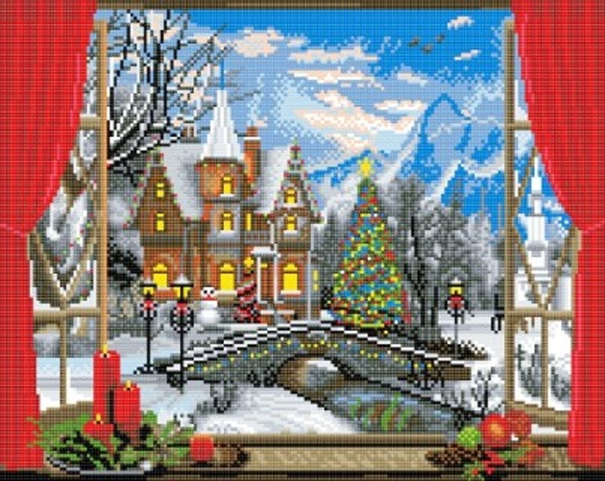 Diamond Painting Crystal Art Kit ® Xmas Mountain View, 40x50 cm, full painting