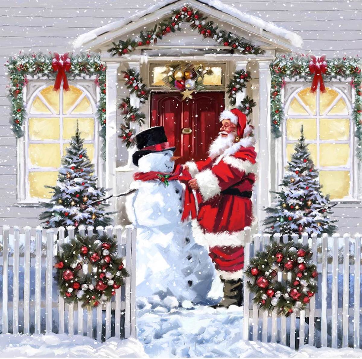 Diamond Painting Crystal Card Kit ® Santa Snowman, 18×18 cm, partial painting