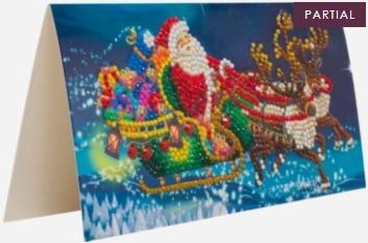 Crystal Art Diamond Painting Kerstkaart Kerstman op de Slee