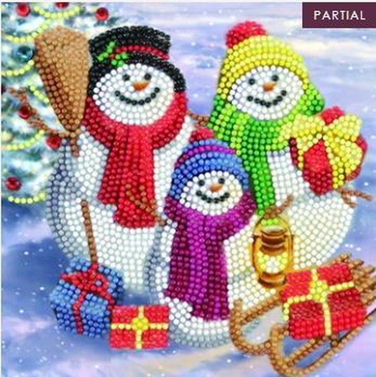 Crystal Art Diamond Painting Kerstkaart Snowman Family