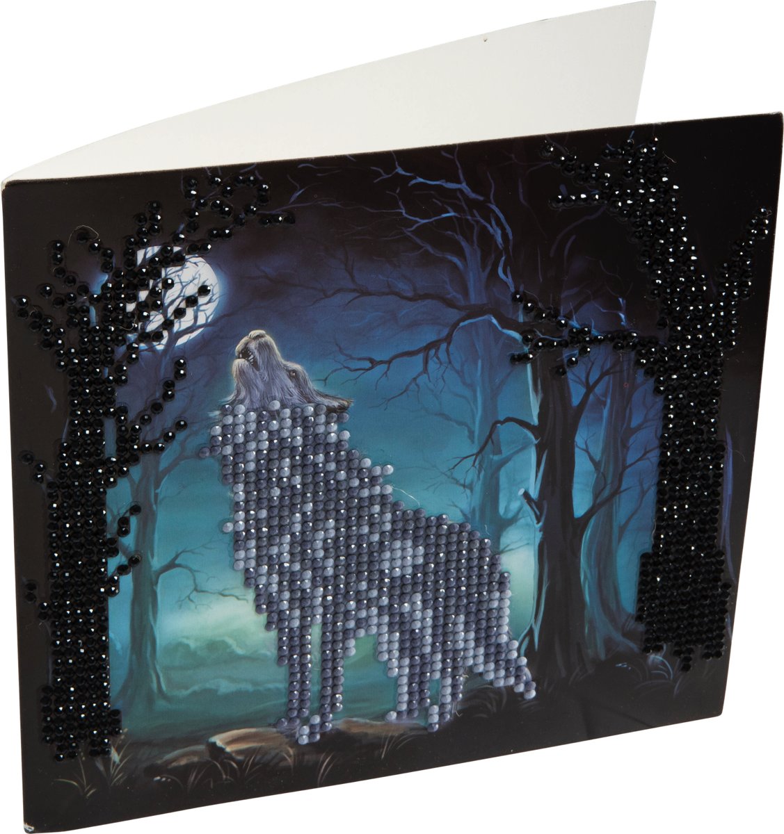 Diamond Painting Crystal Card Kit ® Howling Wolf, 18x18 cm, Partial Painting