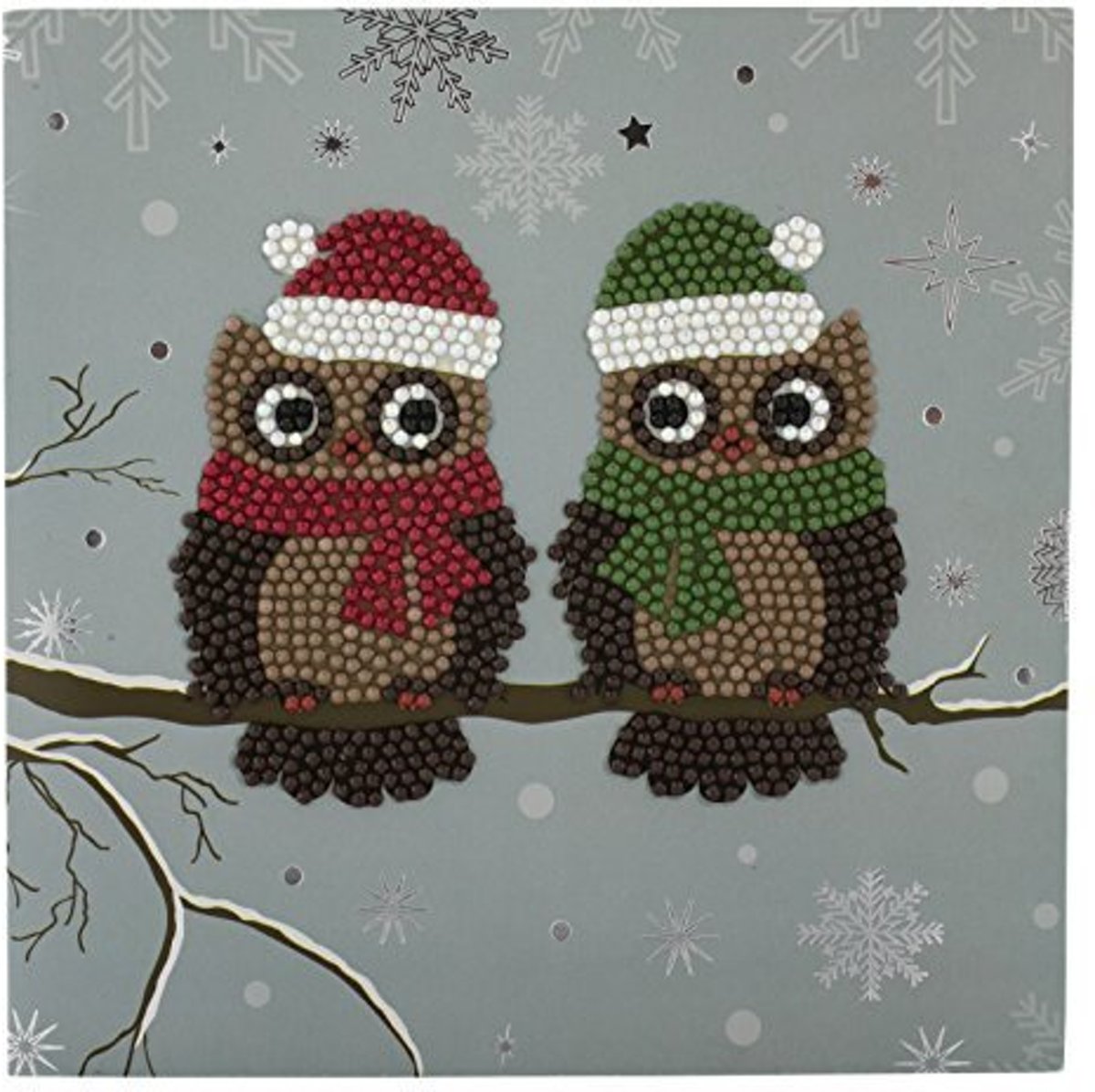 Diamond Painting Crystal Card Kit ® Pair of Owls, 18x18 cm, Partial Painting