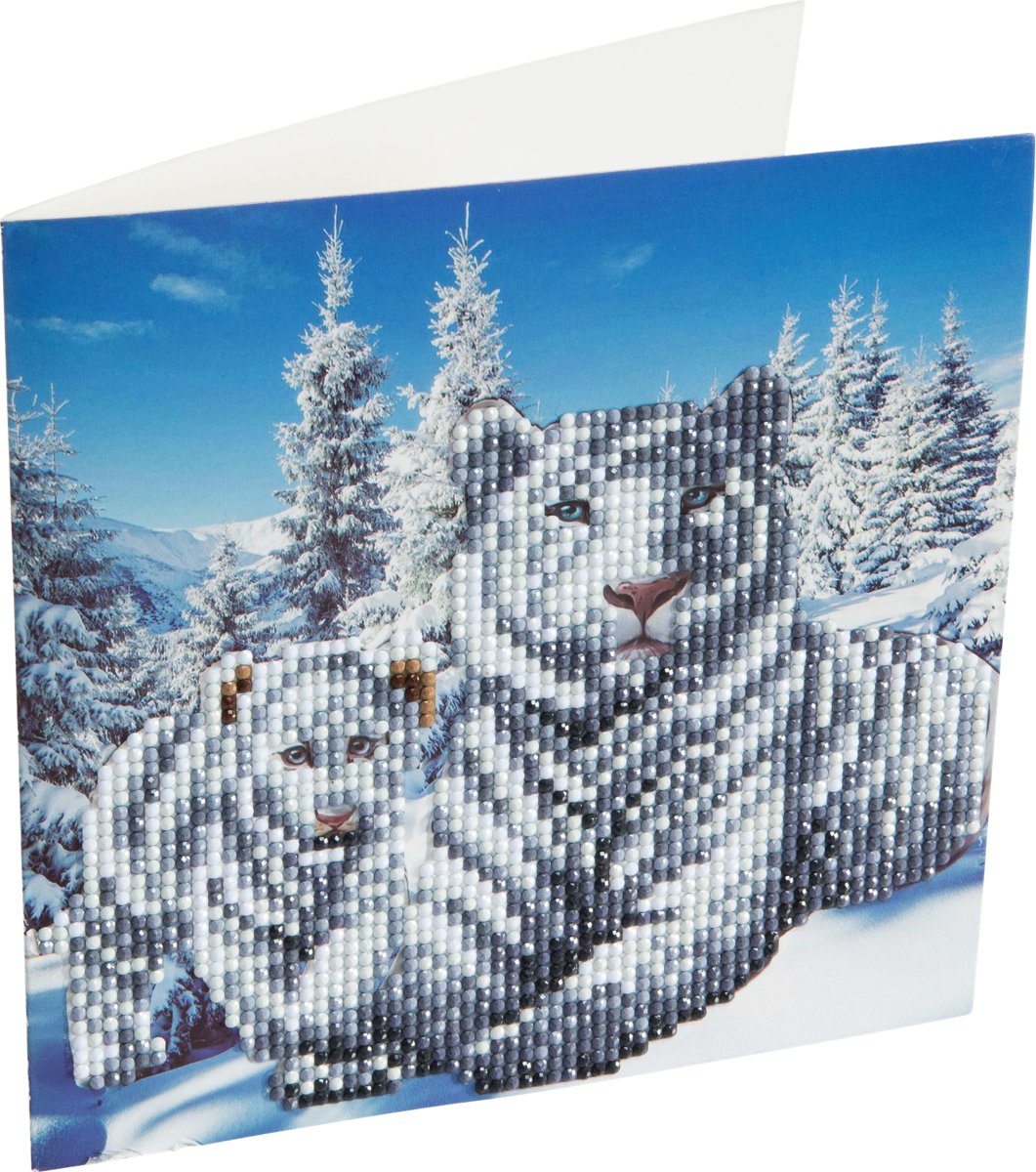 Diamond Painting Crystal Card Kit ® White Tigers, 18x18cm, Partial Painting