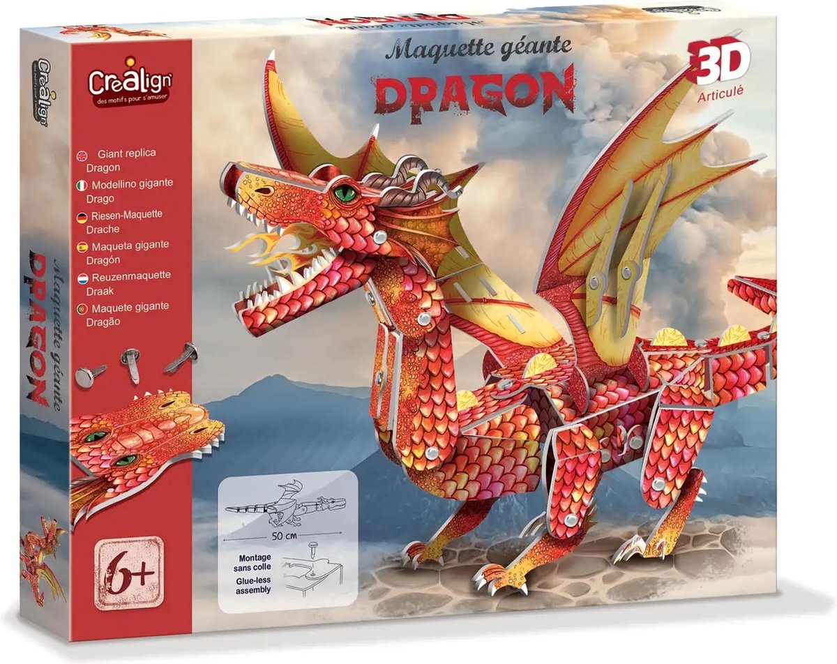 Dragon 3D - 50 cm - Knutselen - Knutselpakket - knutselpakketten - Knutselen meisje - Knutselen jongens - Knutseldoos - Knutselspullen - Crealign Dragon Bouwset