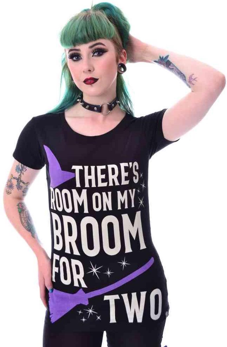 Cupcake Cult Dames Tshirt -L- ROOM ON MY BROOM Zwart