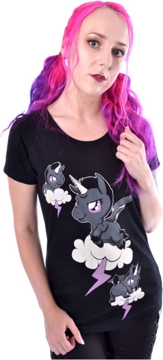 Cupcake Cult Dames Tshirt -S- UNICORN CLOUD Zwart