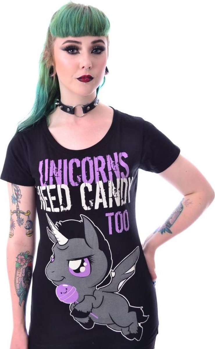 Cupcake Cult Top -S- UNICORNS NEED CANDY Zwart