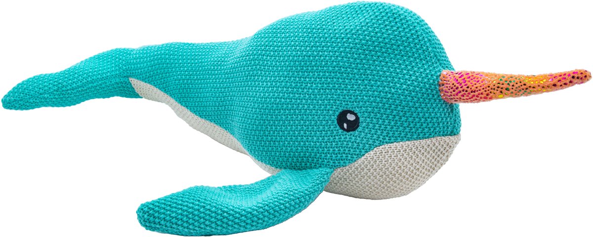 Cute since 1999 - Katoenen knuffel vis - Aquagroene narwal speelgoed- Baby knuffel - 38cm