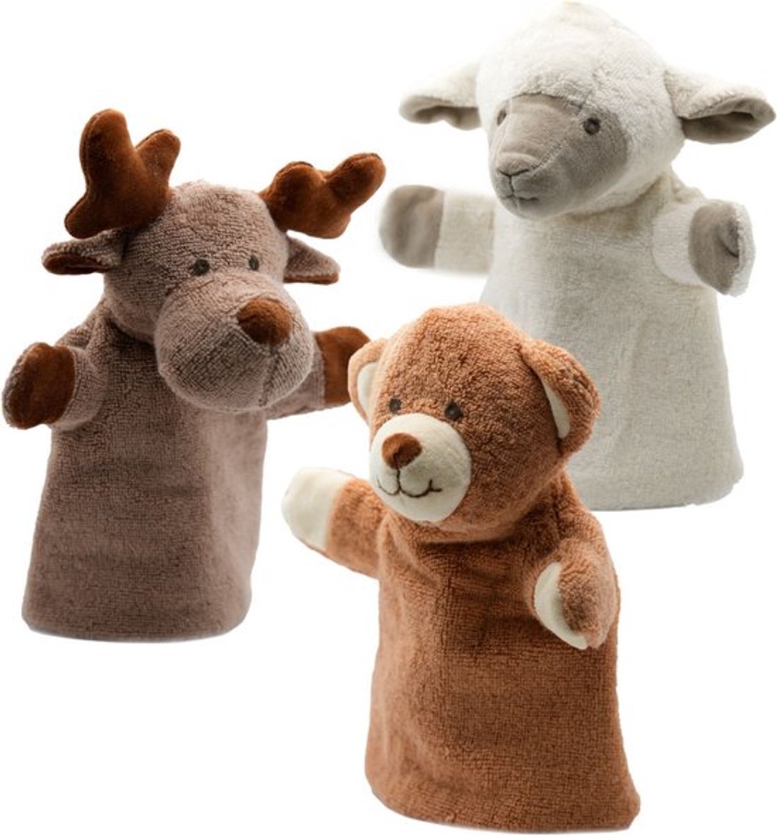 Cute since 1999 - Organische Handpoppen Bundel - Beer, Lam & Rendier Handpop voor Poppenkast - Organische Handpoppen Dieren - 3 stuks - 26cm x 20cm