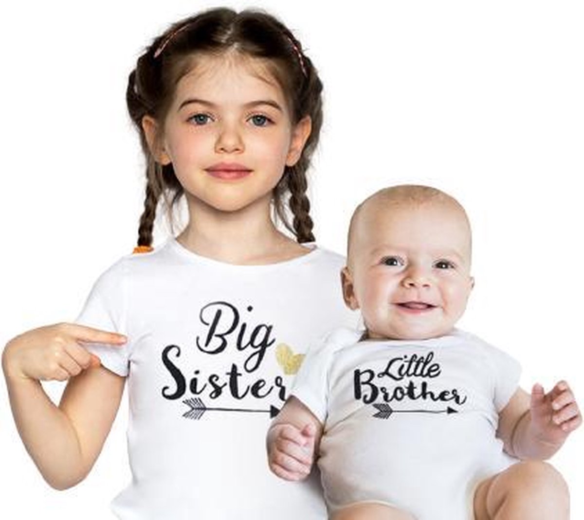 BIG SISTER T-shirt - Grote zus T-shirt - (leeftijd ca. 3-4 jaar) & LITTLE BROTHER romper – set van 2