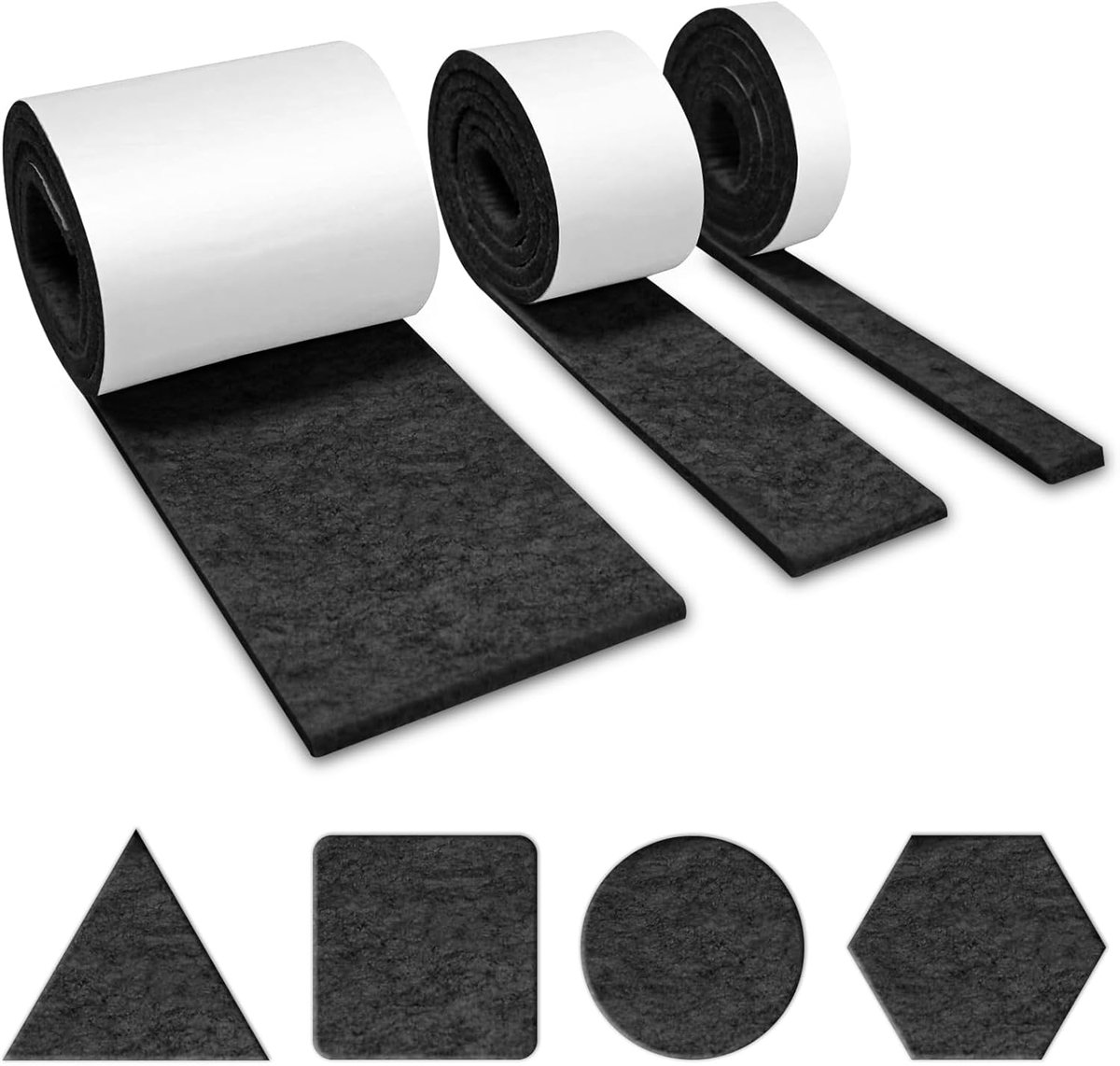 3 rollen zelfklevende vilt zwart (100 cm x 10 cm, 100 cm x 5 cm, 100 cm x 2 cm), viltkussen, viltkussens voor meubels, zelfklevende meubelbeschermstrip, zelfklevende meubelsticker -  