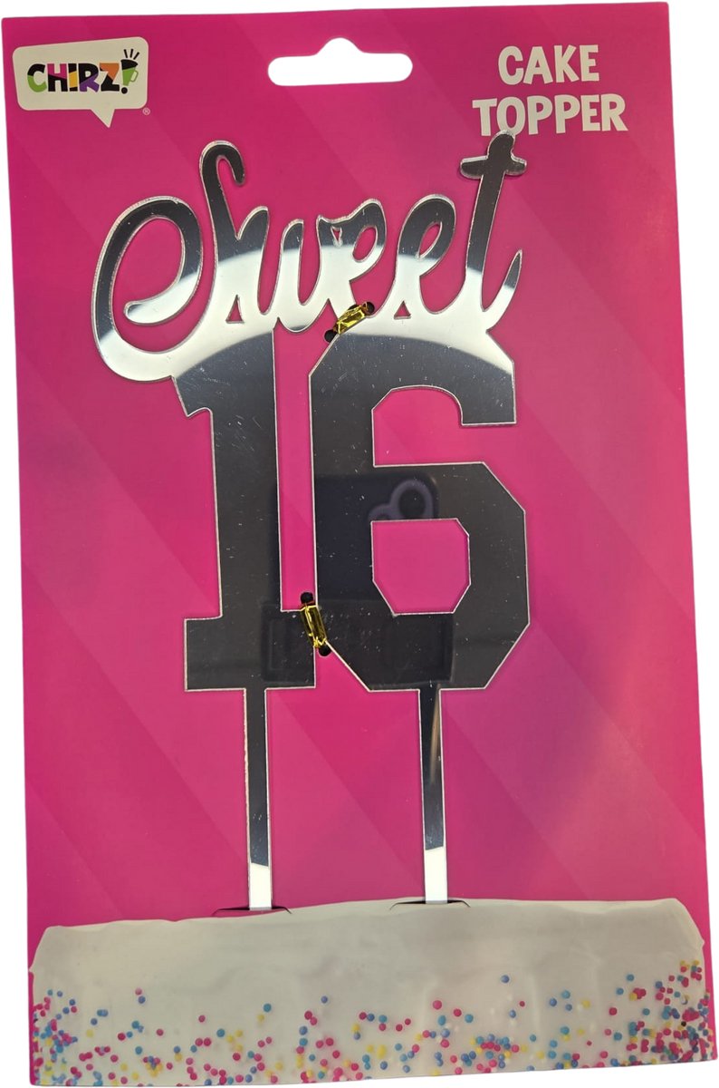 Taartprikker - Sweet 16 Jaar - Cake Topper Zilver