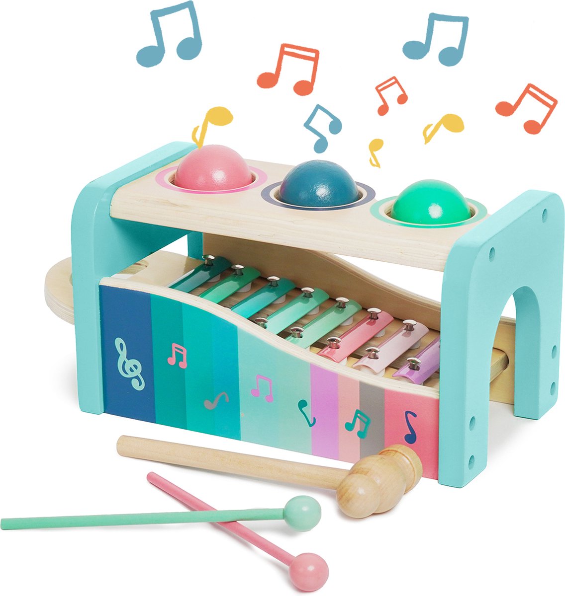 3-in-1 Hamerspel met Xylofoon - Multifunctioneel Keyboard –Kinderen Speelgoed 1 - 4 jaar- Piano - Muziekspeelgoed Voor Peuters-Baby Peuter Houten Muziek Instrument - Blauw