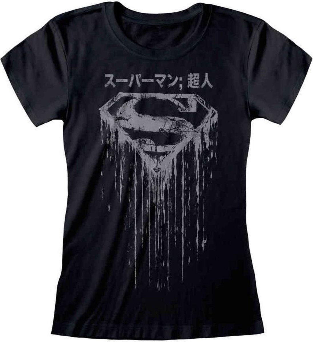 DC Comics Superman Dames Tshirt -M- Distressed Japanese Logo Zwart