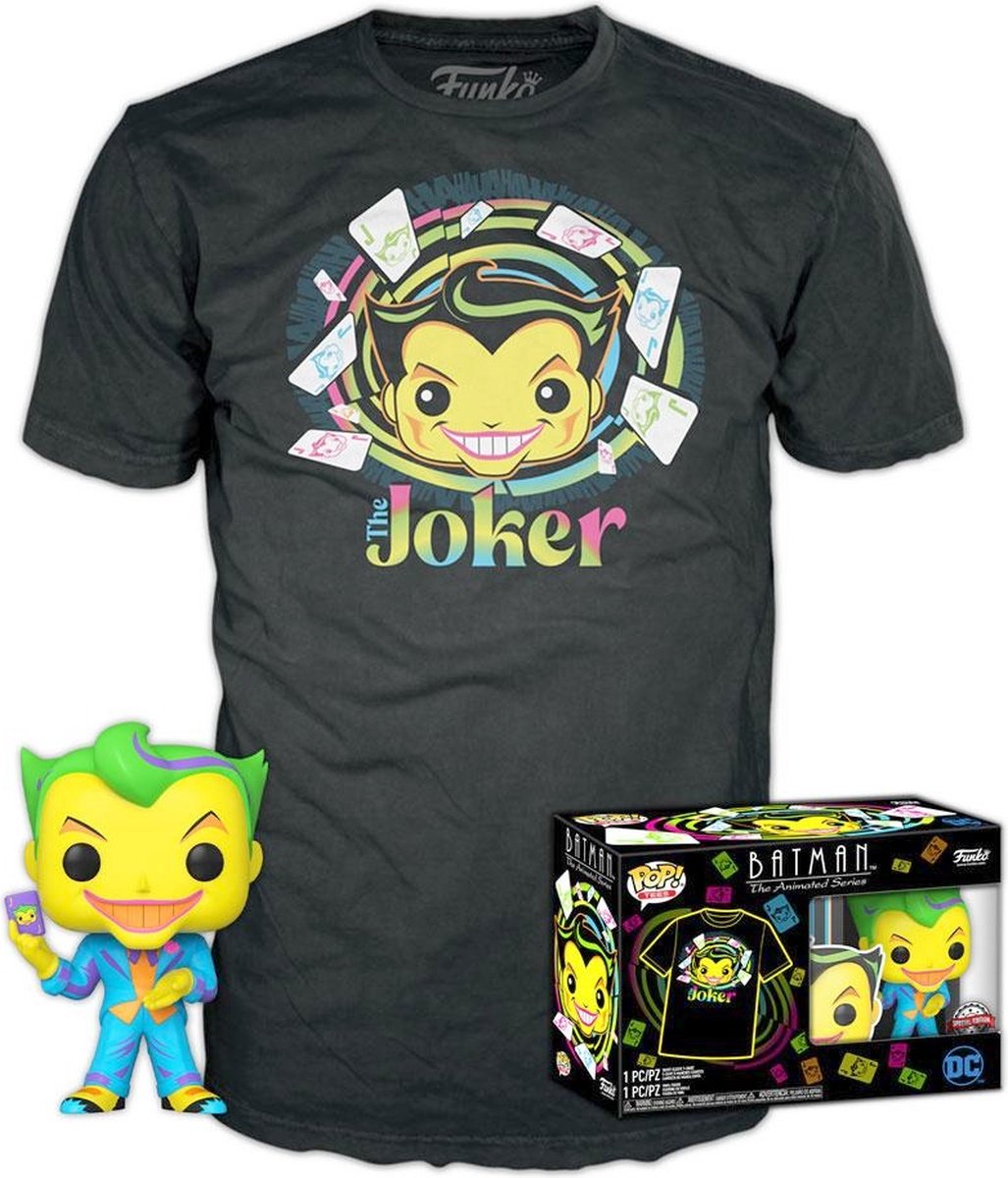 Funko Batman Verzamelfiguur & Tshirt Set -M- DC Comics POP! & Tee Box Joker Blacklight Zwart