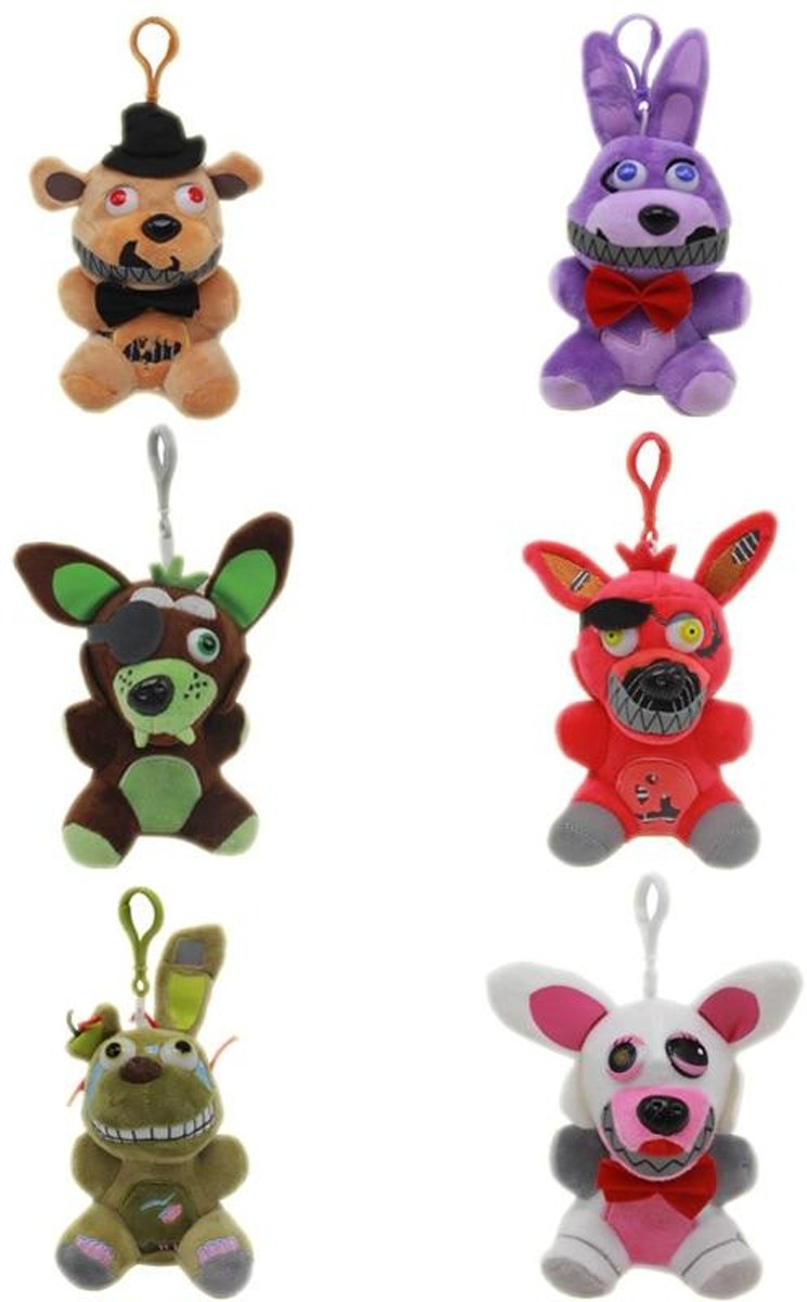 Knuffelpop 6 stks / partij 15 cm Vijf Nachten Bij Freddys FNAF Freddy Beer Bonnie Foxy Pluche Hanger Sleutelhanger Zachte Knuffels Pop Geschenken voor Kinderen