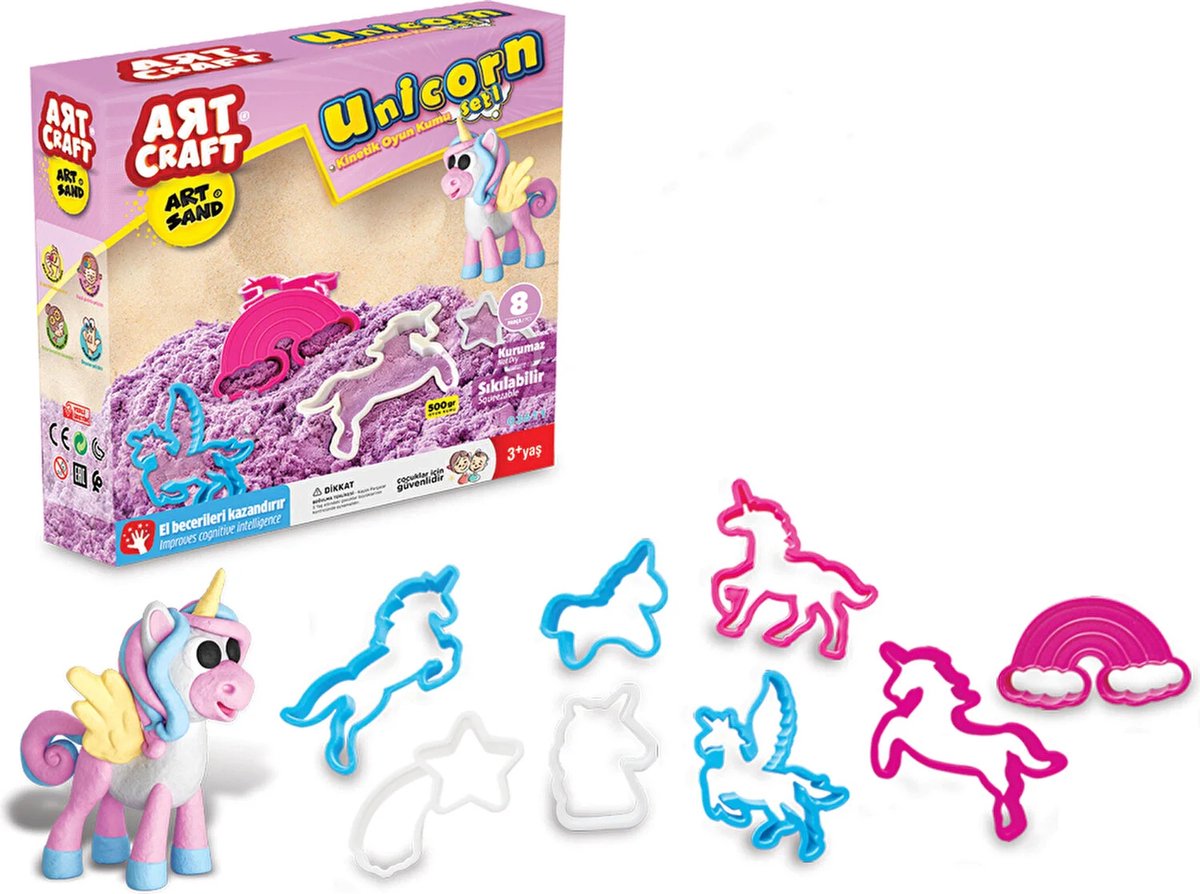 ART CRAFT- Speelzand 500 GR Unicorn Modeling Playin Sand Set- Eenhorn Speelzand Set