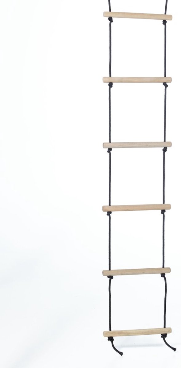 Touwladder met 6 Sporten - Zwart Gevlochten Touw