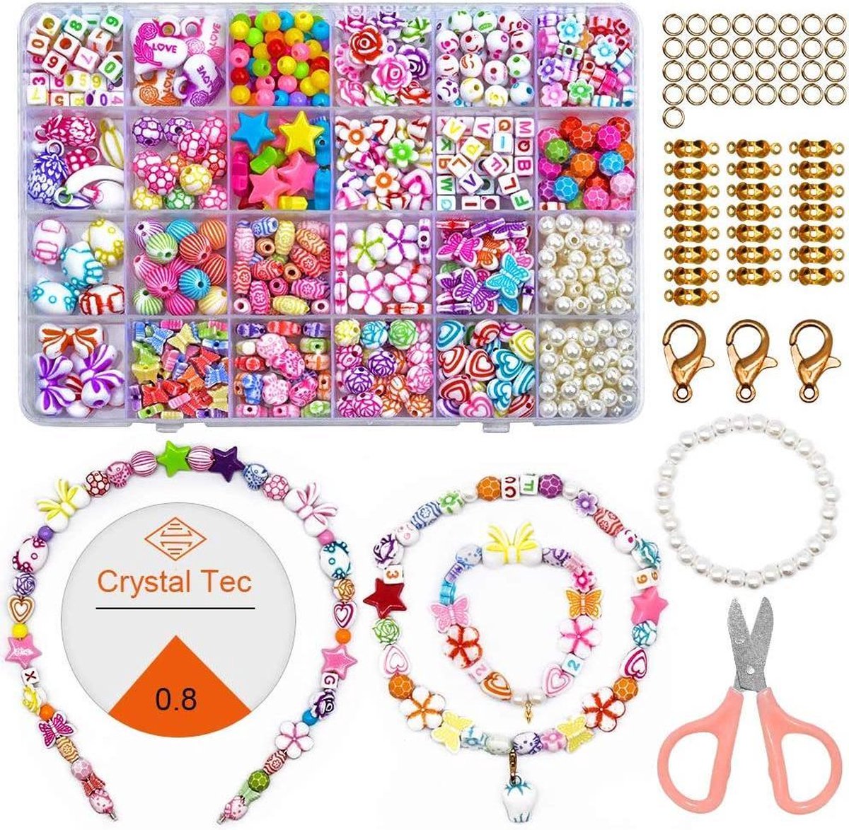 Kralen voor Rijgen Kinderen Sieraden Koord Set, 24 Stijlen DIY Kraal Set Vriendschap Armbanden Kettingen Knutselen Set voor Meisjes Kinderen