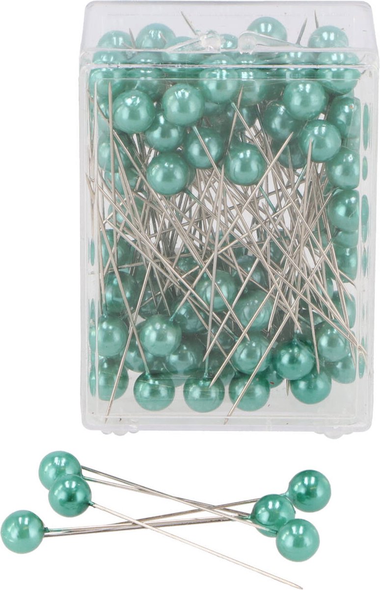 DK Design  en met parel kop/kopspelden/naaispelden - 6.5 cm - jade groen - 100x stuks - sierspelden