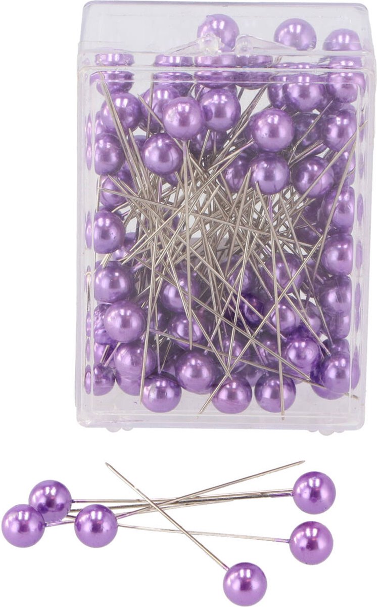 DK Design  en met parel kop/kopspelden/naaispelden - 6.5 cm - lila paars - 100x stuks - sierspelden