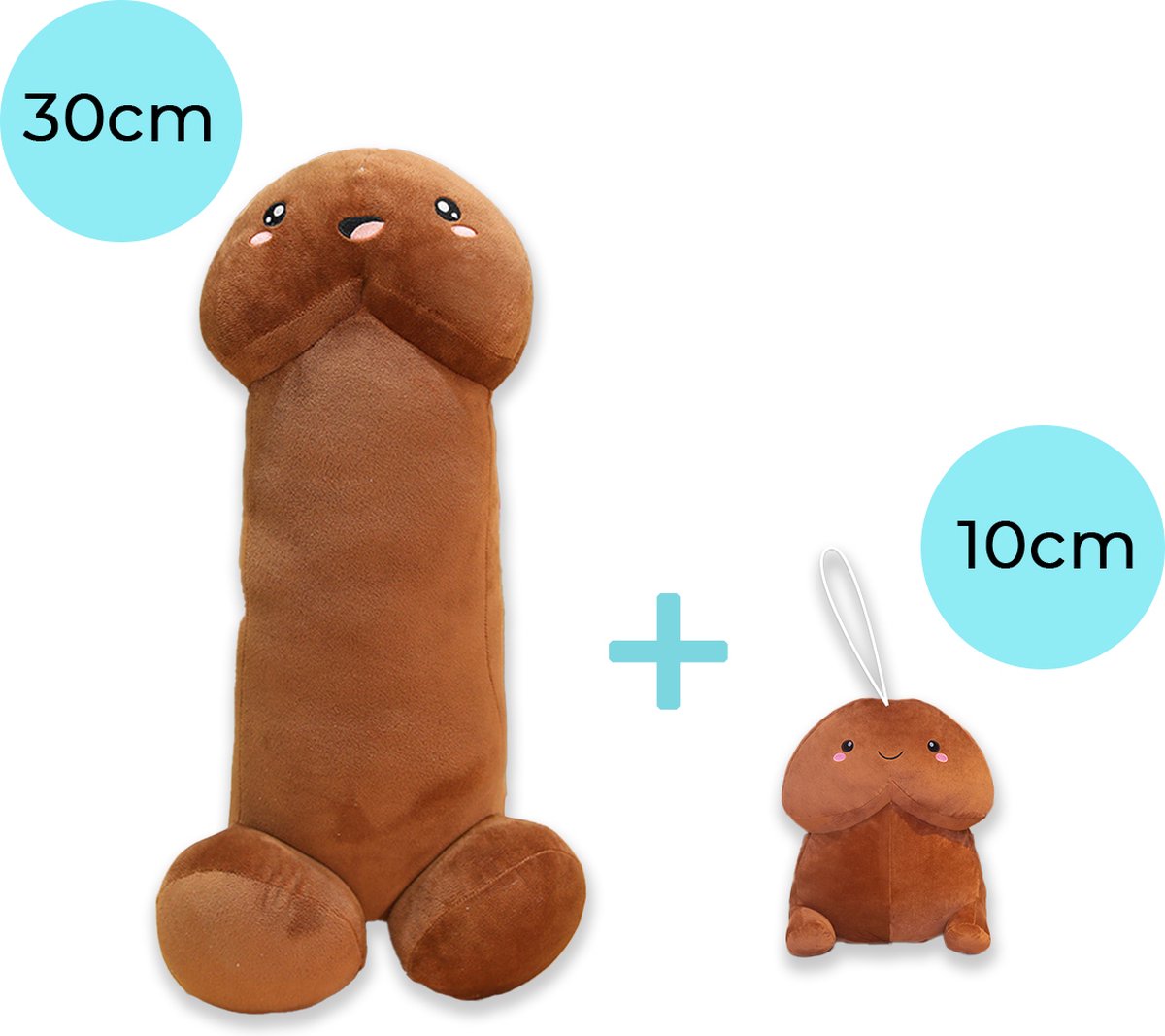 DN - Penis knuffel - Piemel Kussen - Set van twee stuks - 30cm & 10cm - Bruin