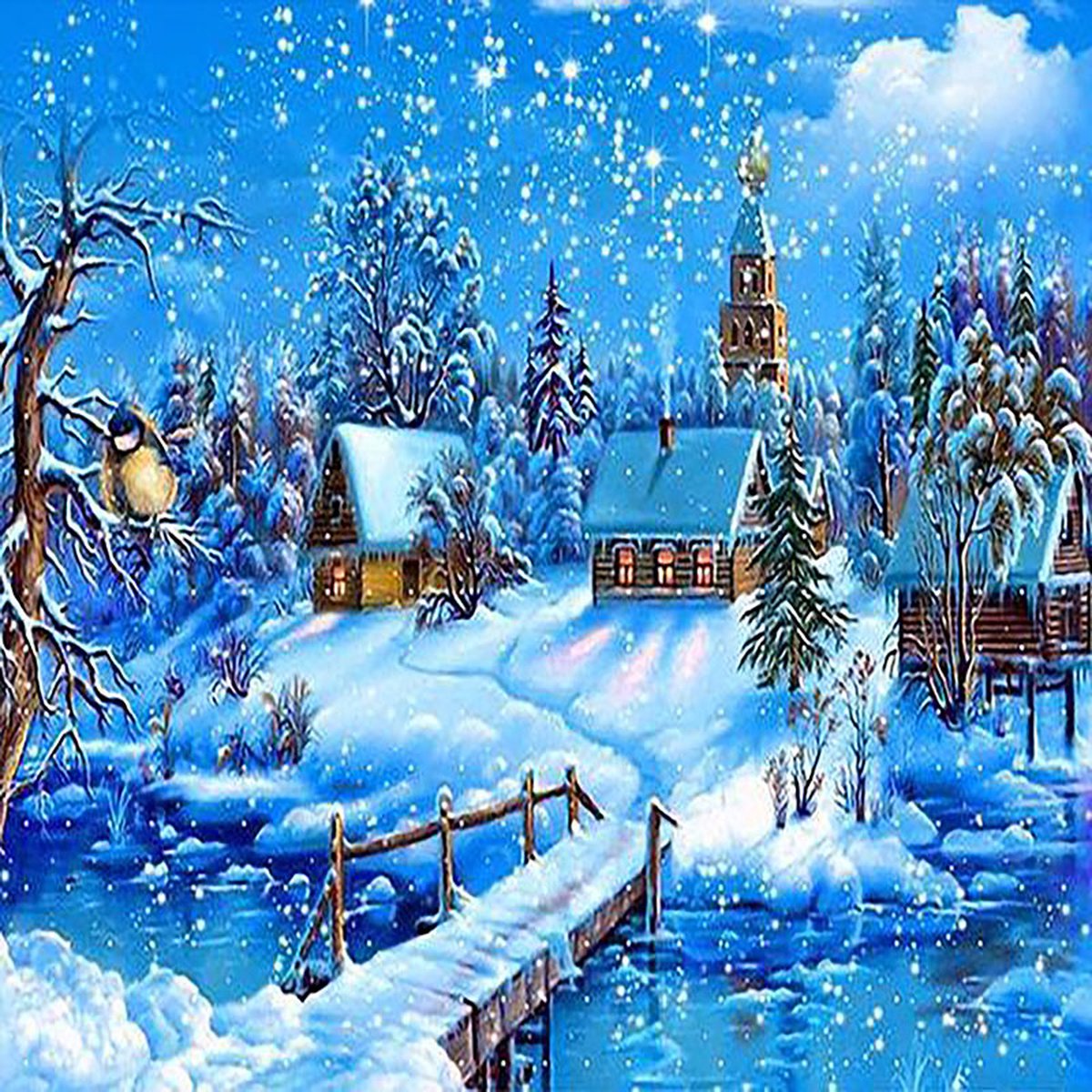 DP Benelux Diamond Painting - Kerstlandschap  - formaat 100 x 100 cm - Volledige bedekking - Vierkante steentjes in afsluitbare potjes – Gemaakt in Nederland – Hoogste kwaliteit – Snelle levering!