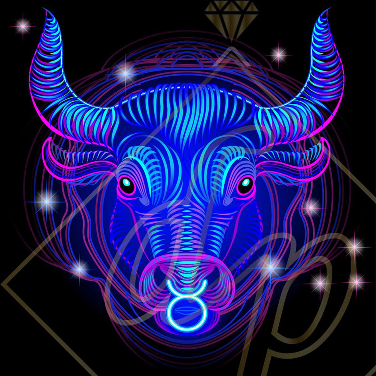 DP Benelux Diamond Painting - Stier Neon  - formaat 80 x 80 cm - Volledige bedekking - Vierkante steentjes in afsluitbare potjes – Gemaakt in Nederland – Hoogste kwaliteit – Snelle levering!