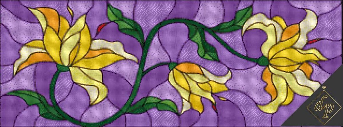 DP® Diamond Painting Glas in lood Bloemen 80 x 30 cm - volledige bedekking - vierkante steentjes - Kwaliteitsproduct!