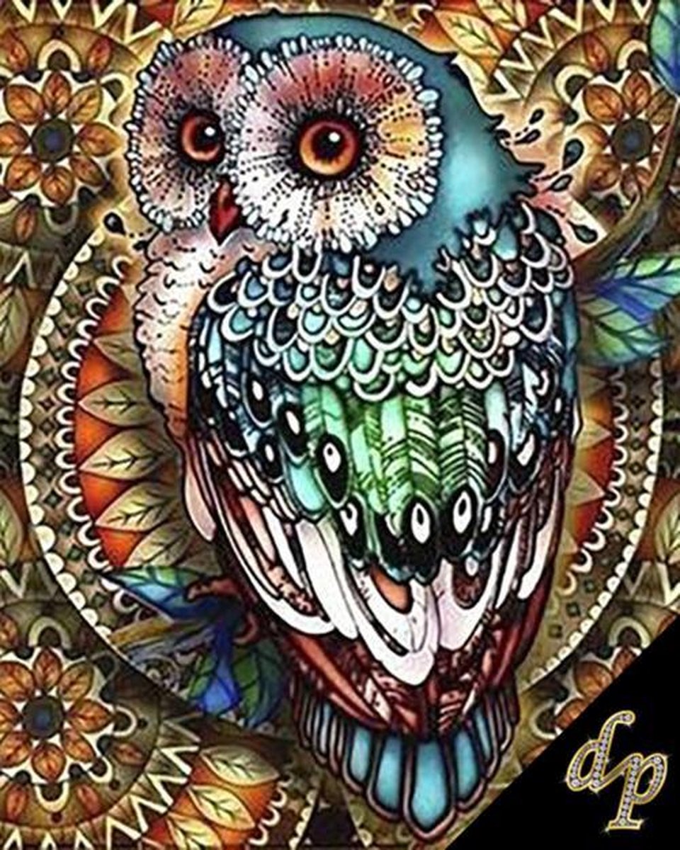 DP Artistic Owl Diamond Painting 40 x 50 cm - Volledige bedekking, vierkante steentjes