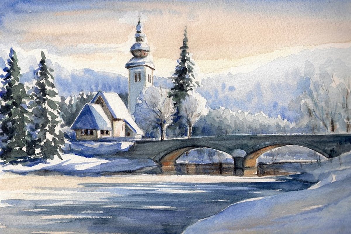 Diamond Painting Aquarel winterdorp - 50 x 75 cm FULL (vierkante steentjes) EIGEN PRODUCTIE!