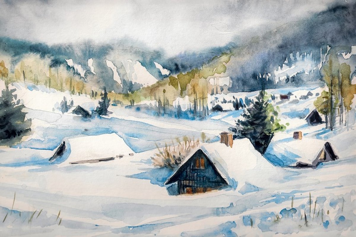 Diamond Painting Aquarel winterlandschap - 40 x 60 cm FULL (vierkante steentjes) EIGEN PRODUCTIE!