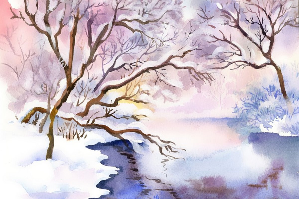 Diamond Painting Aquarel winternatuur - 40 x 60 cm FULL (vierkante steentjes) EIGEN PRODUCTIE!