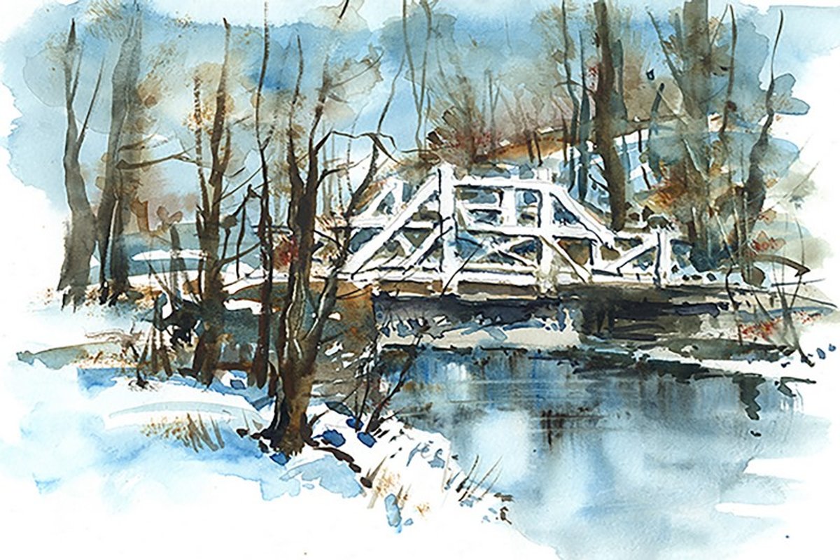 Diamond Painting Aquarel winterse brug - 40 x 60 cm FULL (vierkante steentjes) EIGEN PRODUCTIE!