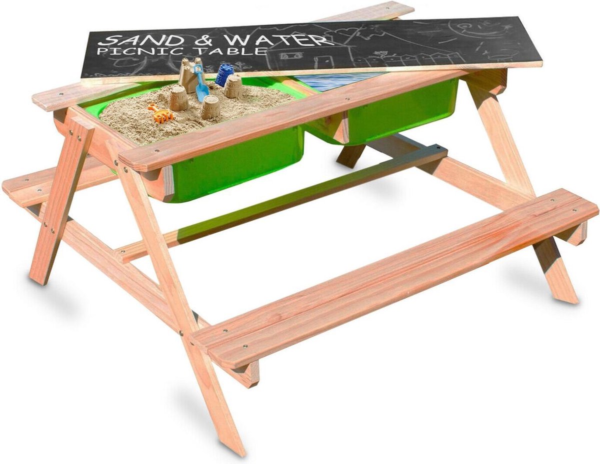 Picknicktafel kinderen 3in1 zand, water en krijt