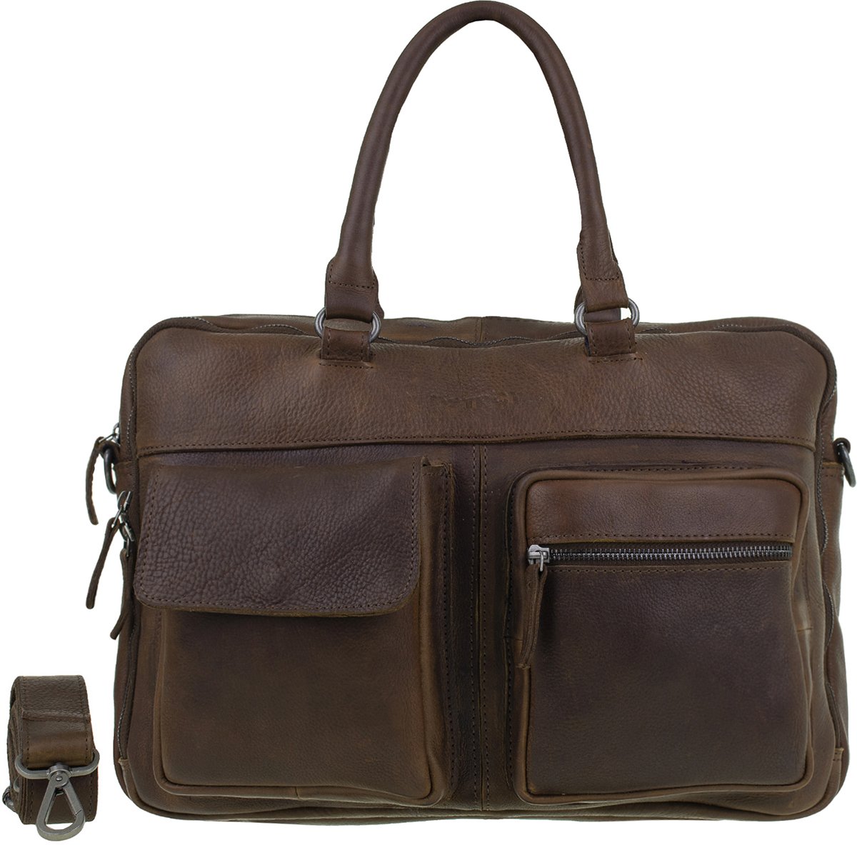 DSTRCT Raider laptoptas - 15,6 inch laptopvak - Dubbelvoorvak - Sleutelhanger - Cognac