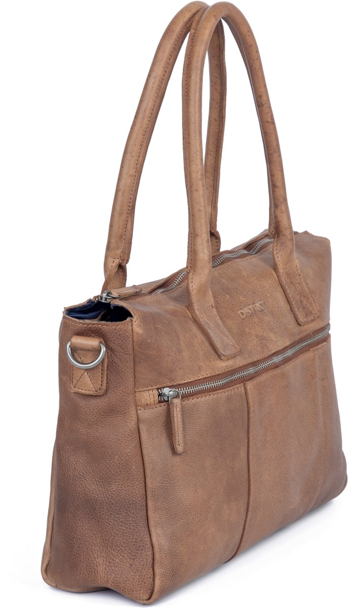 DSTRCT Raider leren laptoptas - 15,6 inch laptopvak - Handtas - Schoudertas - Sleutelhanger - Cognac