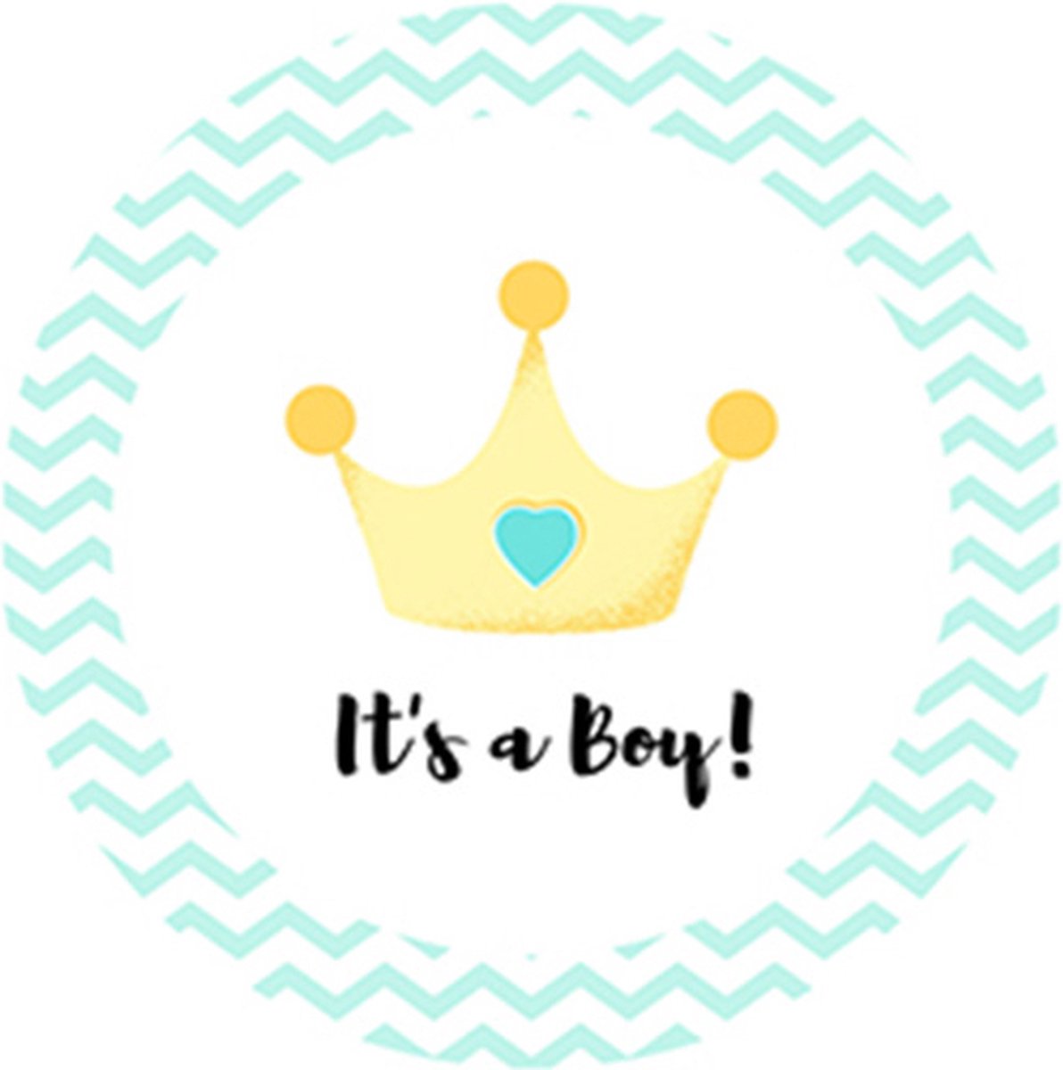 DW4Trading Geboorte Sticker Its A Boy Kroontje Mintgroen-wit - Envelop - Sluitsticker -  Babyshower - 24 Stuks – Ø 4,5 cm