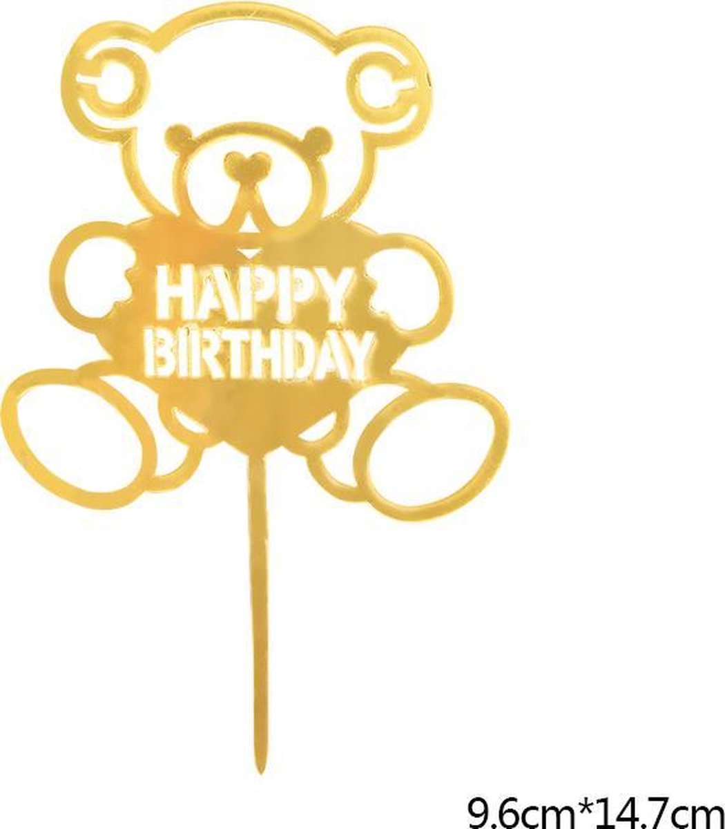 Taart topper goud- cake topper- beer taart topper- gouden beer topper