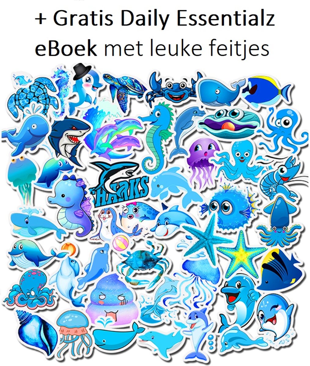 49 Baby Shark Stickers -  Dieren Stickers - Haaien Stickers - Stickervellen - Skateboard Stickers - Stickerboek - Zeedieren Stickers – 49 Stuks