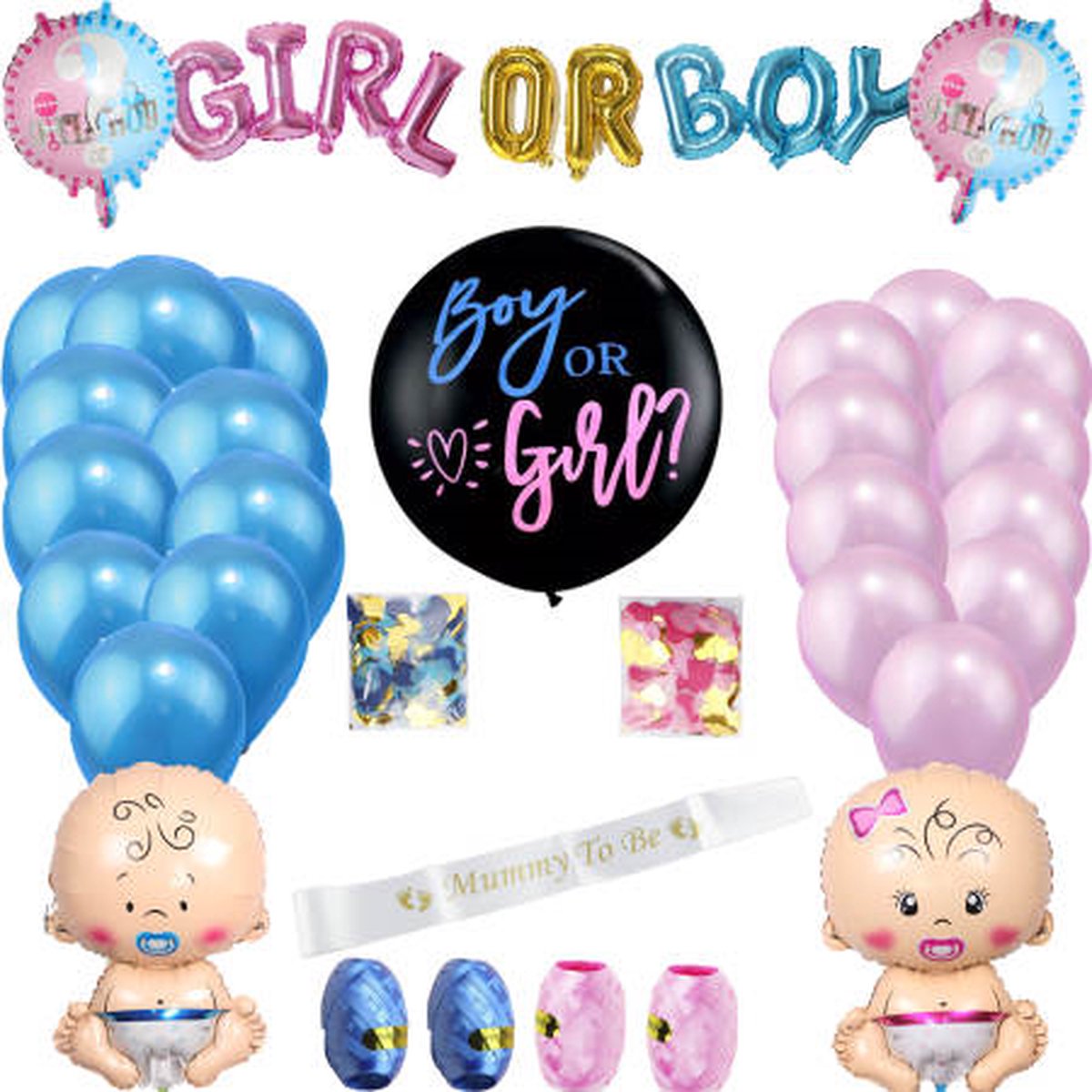 Daily Essentialz Gender Reveal Versiering - Babyshower Versiering -  Zwangerschap Aankondiging - Gender Reveal Ballon - Gender Reveal Bordjes - Gender Reveal Decoratie - Zwangerschap - 33 stuks