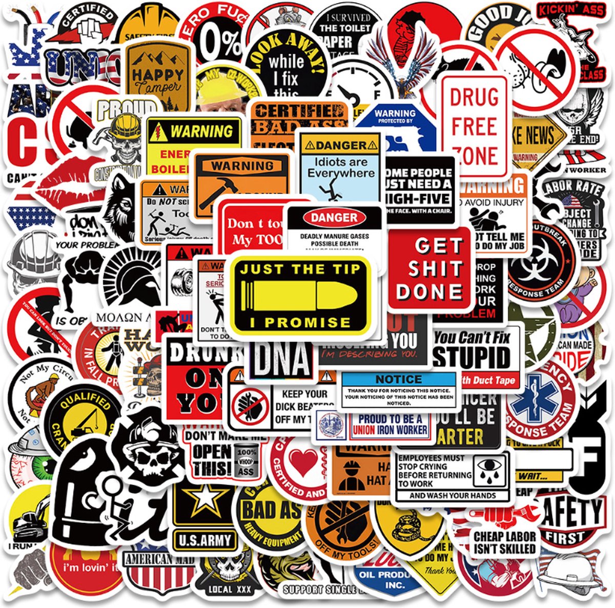 Daily Essentialz Waarschuwing Stickers - Skate stickers - Skateboard Stickers - Graffiti Stickers - Stickers - Stickers volwassenen - Stickers Kinderen - Bullet Journal Stickers - Stickers Laptop - Afzetlint - 50 stuks