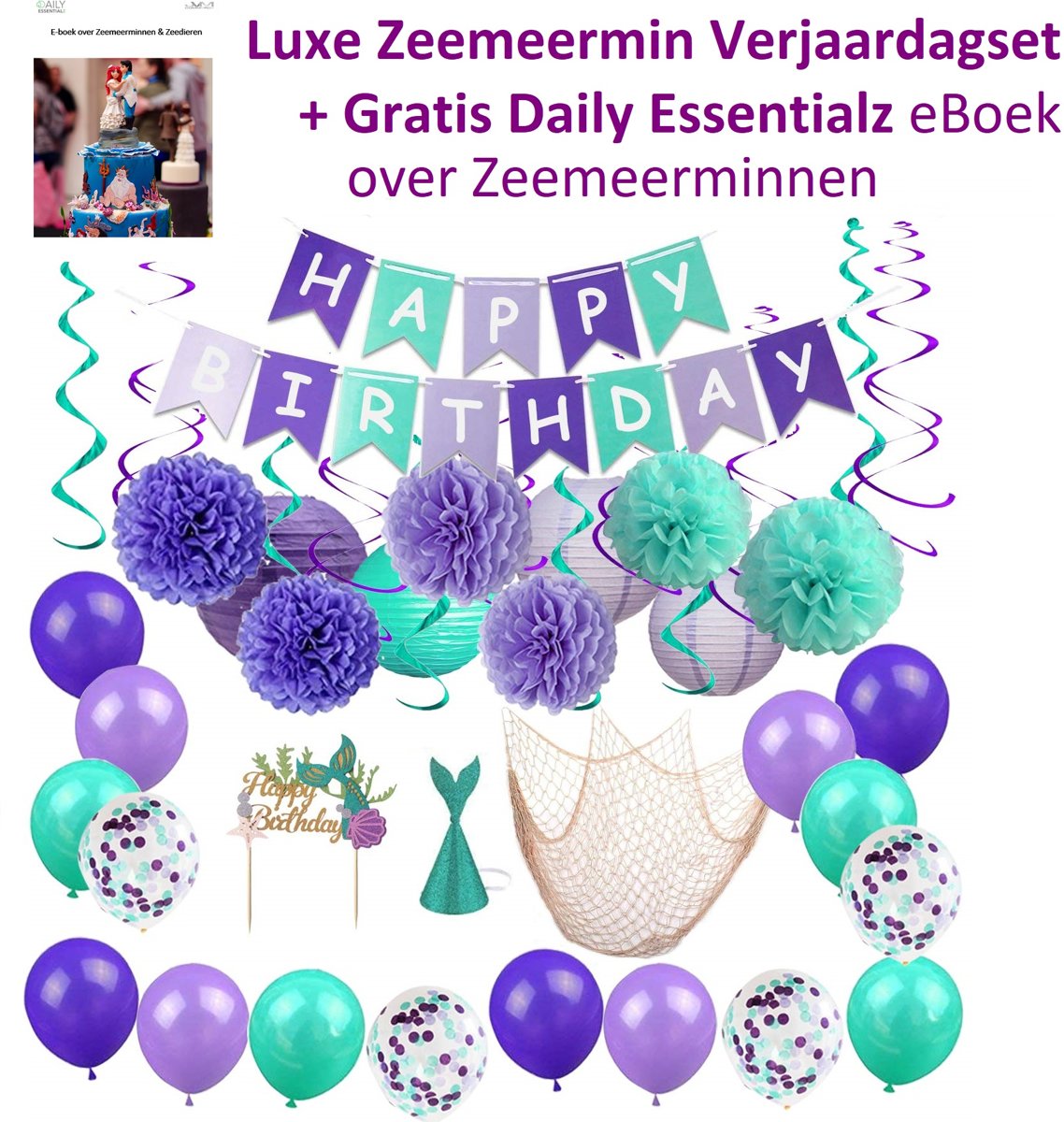 Zeemeermin Feest Versiering - Zeemeermin Verjaardag - Zeemeermin Feestpakket - Kinderfeestje - Mermaid Thema - 46 Delig XL - Gratis eBoek