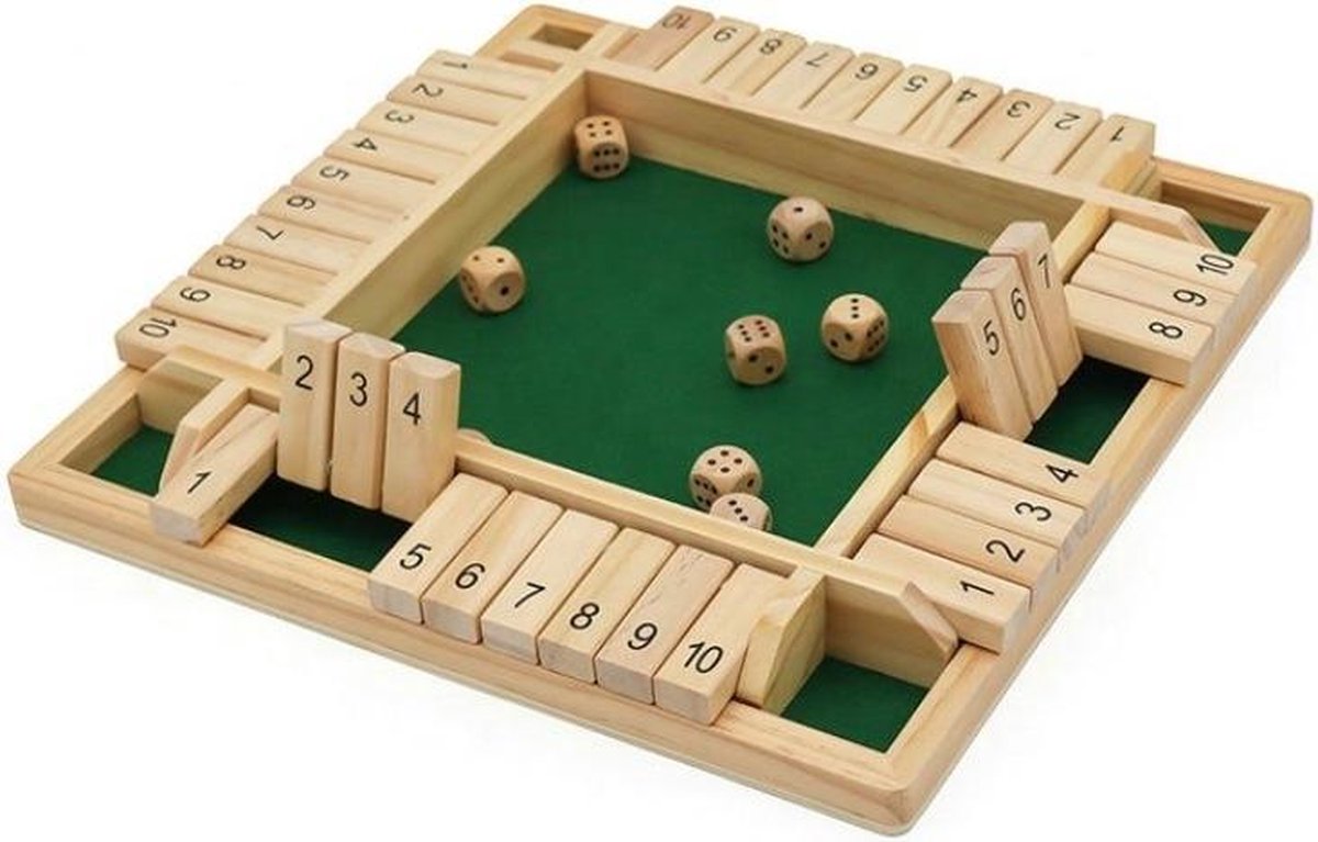 Shut The Box - 4 Spelers - Dobbelspel - Inclusief dobbelstenen - Hout - Kansspel - Bordspel - Kansspel - Reisspel - Drankspel - Daily Playground