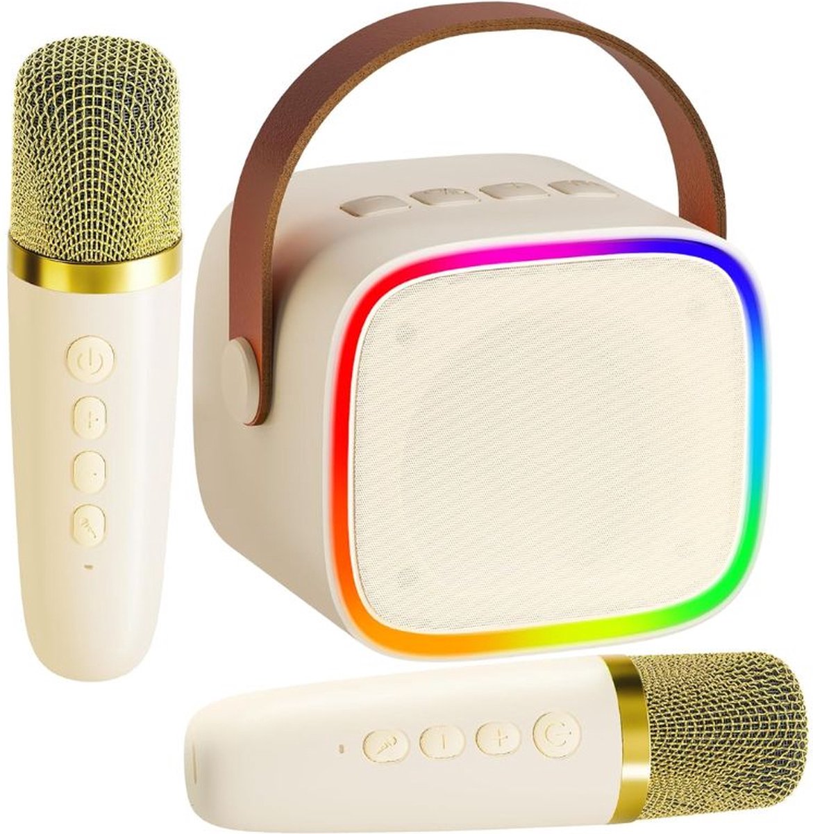   Karaoke set voor Volwassenen en Kinderen met 2 Microfoons -  s Draadloos met Bluetooth Speaker - Beige