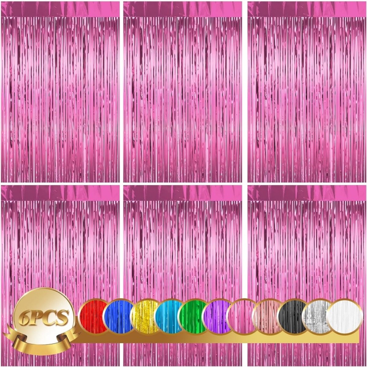 Dairy 6 stuks- Deurgordijn, glitter gordijnen met kwastjes,Achtergrond Glittergordijn, voor verjaardagen, feestdecoraties (roze, 1 x 2m)