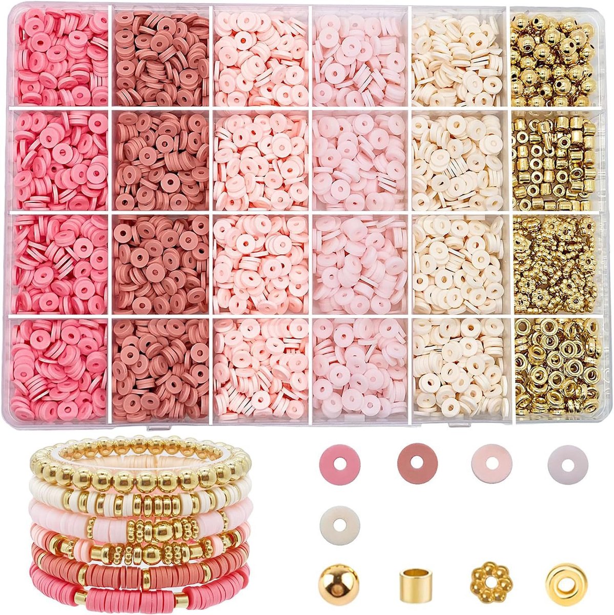   2780 stuks fruitbloem polymeerklei kralen, 24 schattige hartvormige paddenstoel klei kralen voor het maken van sieraden, kettingen en oorbellen, DIY armbanden maken kit accessoires voor vrouwen en meisjes