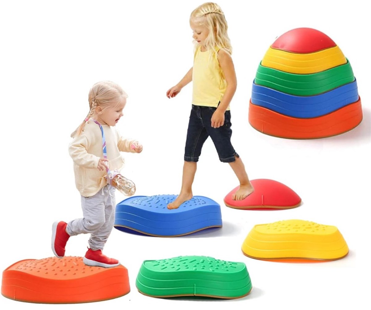   5 stuks - Antislip balancerende stapstenen voor kinderen, bevordert de coördinatievaardigheden van kinderen, hindernisbaan-sensorisch speelgoed, geschikt voor binnen- en buitenspelen voor kinderen van 3-12 jaar